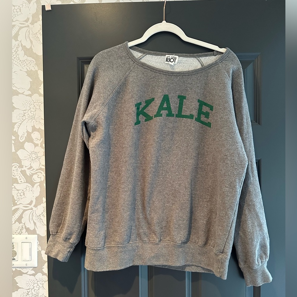 Gray Sweatshirt with Green Print